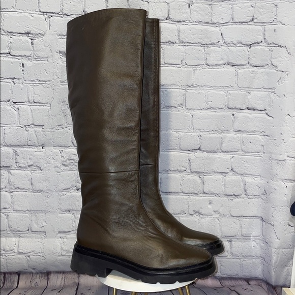 VINCE Army Green Brown Leather Knee-High Boots lug sole NWOT sz6 - Picture 1 of 9